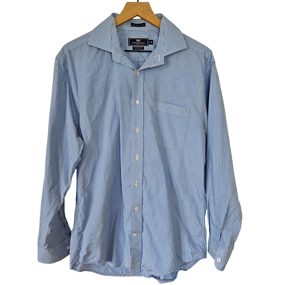 Vineyard Vines Cooper Stripe Button Front Shirt Men's M Blue‎ White Long Sleeve